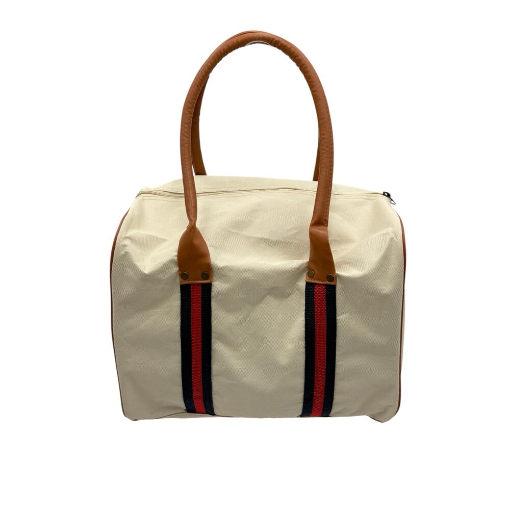 Cream Canvas Box Tote with Preppy Stripe